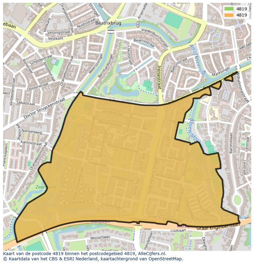 Afbeelding van het postcodegebied 4819 op de kaart.