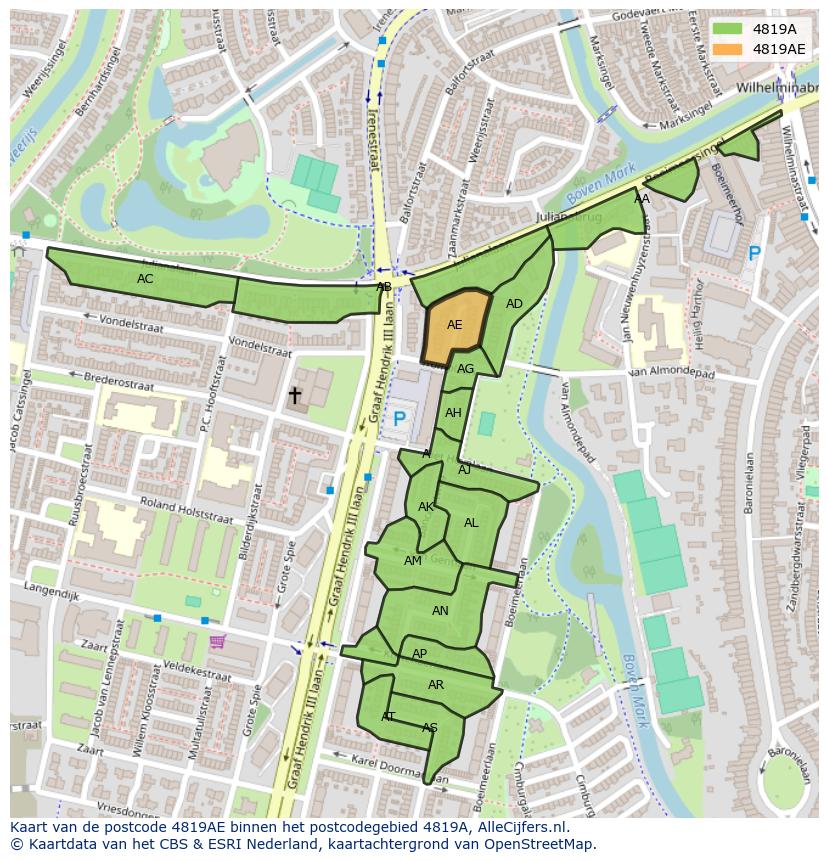 Afbeelding van het postcodegebied 4819 AE op de kaart.