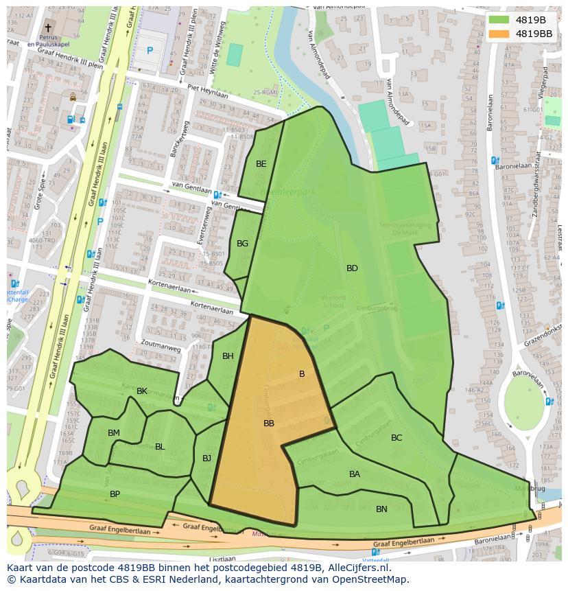 Afbeelding van het postcodegebied 4819 BB op de kaart.