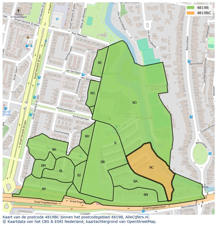 Afbeelding van het postcodegebied 4819 BC op de kaart.