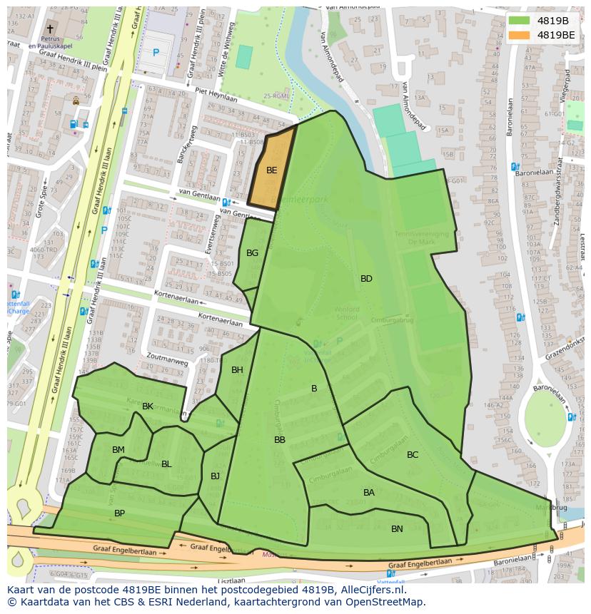 Afbeelding van het postcodegebied 4819 BE op de kaart.