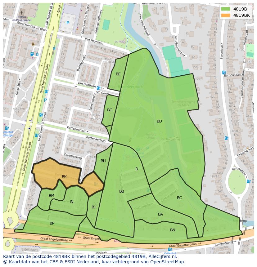 Afbeelding van het postcodegebied 4819 BK op de kaart.