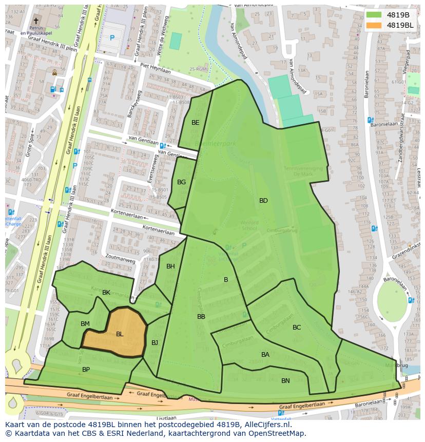 Afbeelding van het postcodegebied 4819 BL op de kaart.