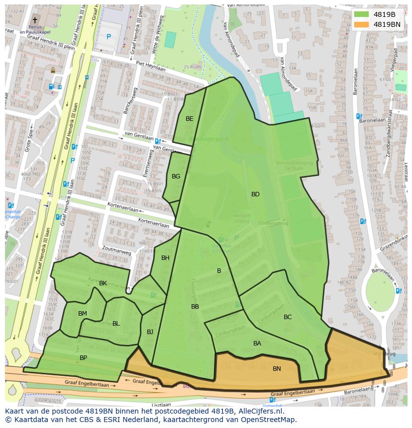 Afbeelding van het postcodegebied 4819 BN op de kaart.