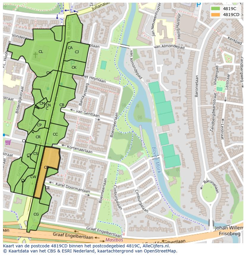 Afbeelding van het postcodegebied 4819 CD op de kaart.
