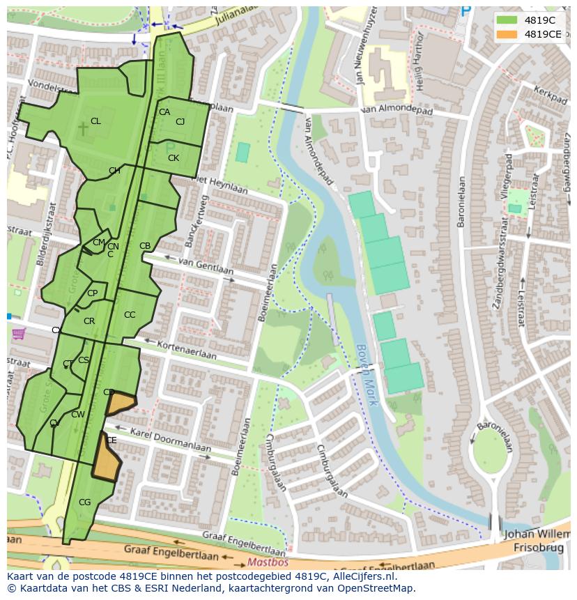 Afbeelding van het postcodegebied 4819 CE op de kaart.