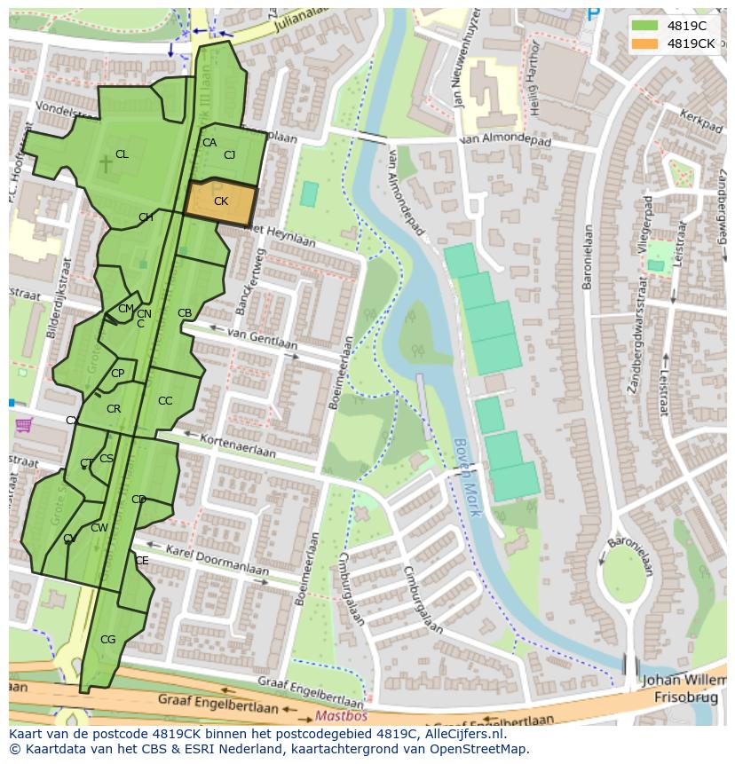 Afbeelding van het postcodegebied 4819 CK op de kaart.