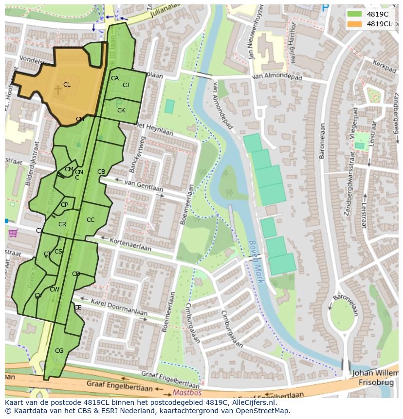 Afbeelding van het postcodegebied 4819 CL op de kaart.