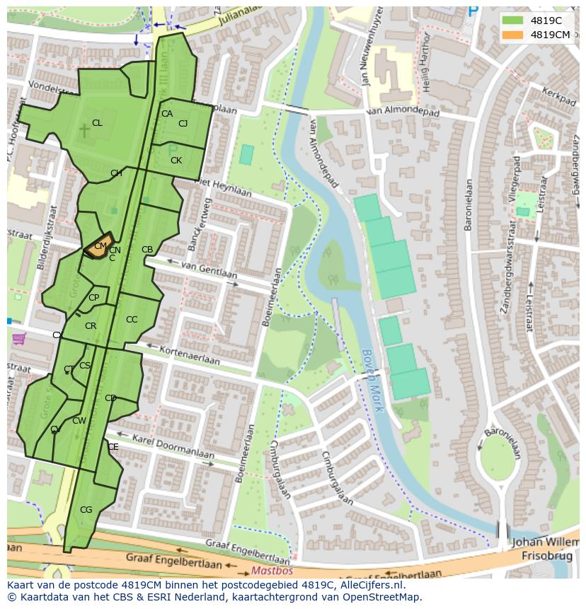 Afbeelding van het postcodegebied 4819 CM op de kaart.