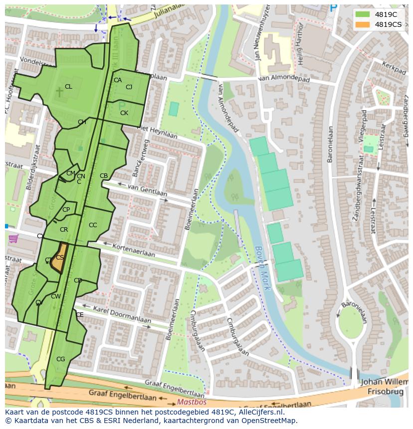 Afbeelding van het postcodegebied 4819 CS op de kaart.