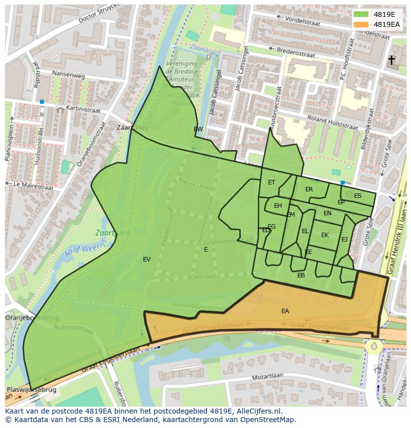 Afbeelding van het postcodegebied 4819 EA op de kaart.