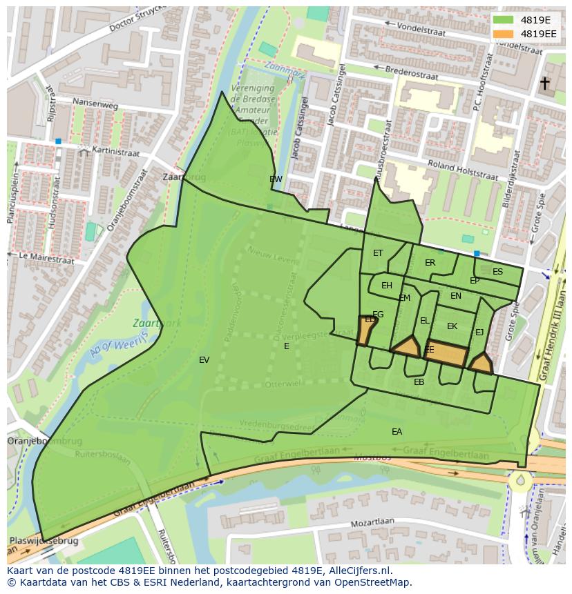 Afbeelding van het postcodegebied 4819 EE op de kaart.