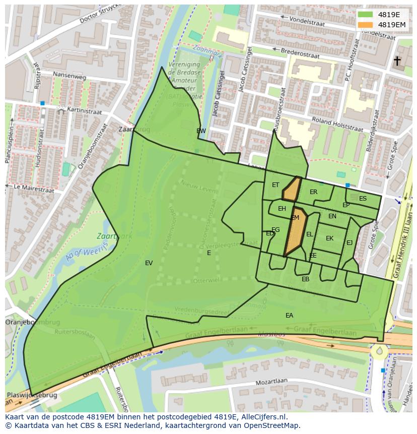 Afbeelding van het postcodegebied 4819 EM op de kaart.