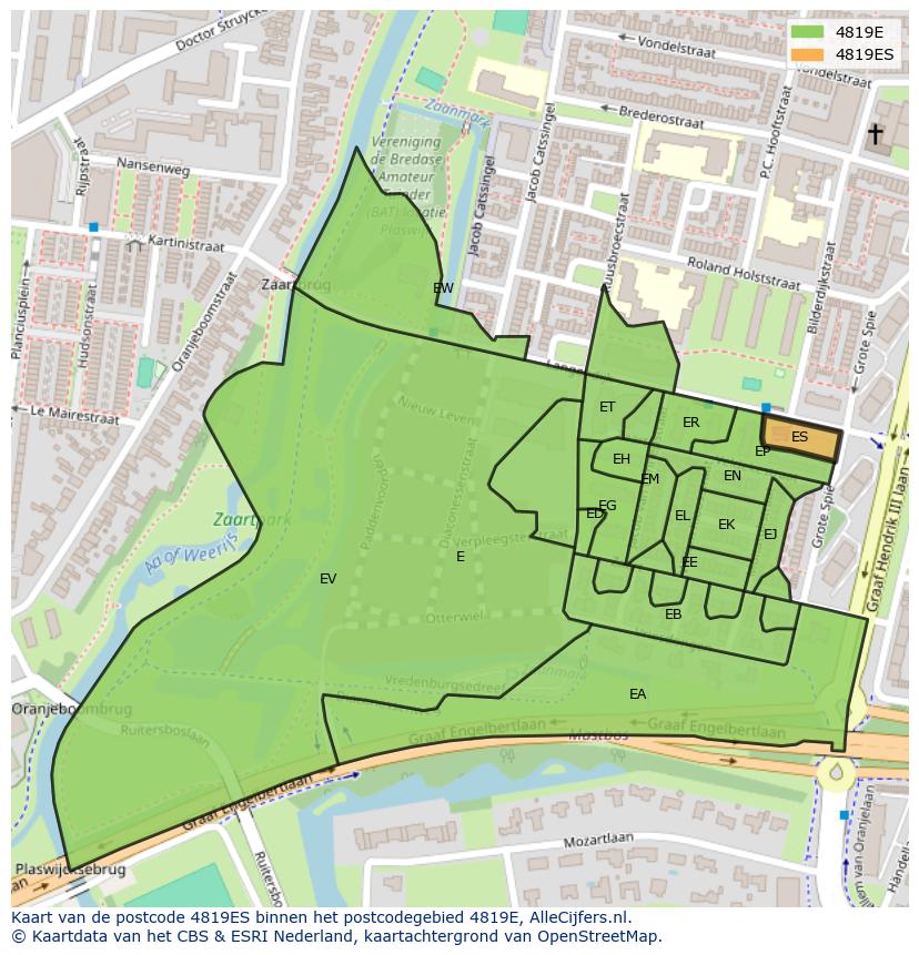 Afbeelding van het postcodegebied 4819 ES op de kaart.