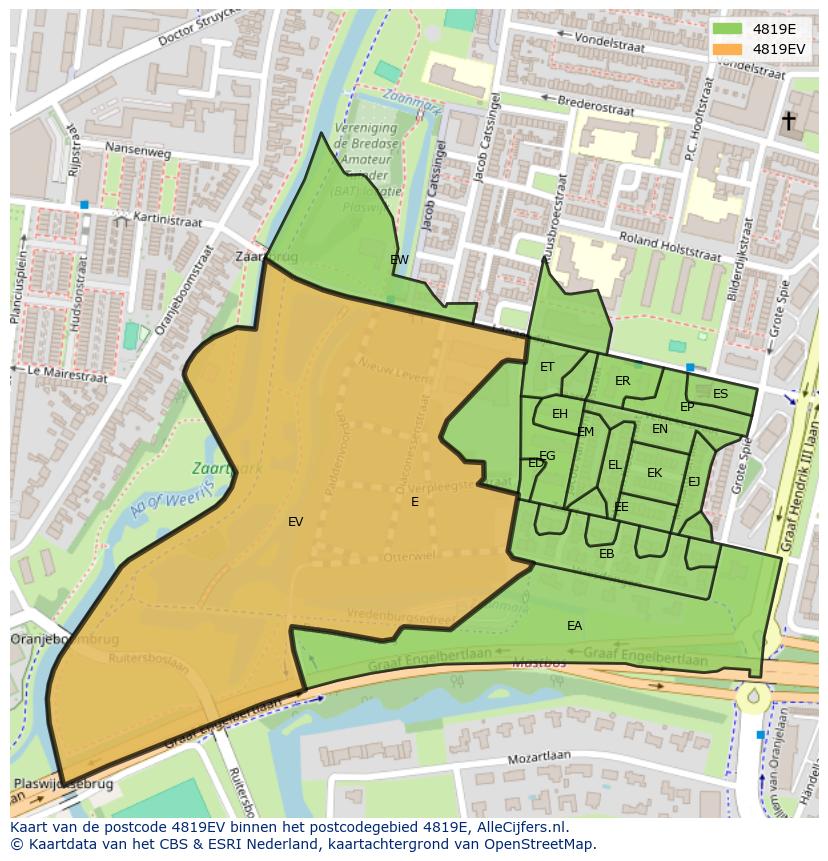 Afbeelding van het postcodegebied 4819 EV op de kaart.
