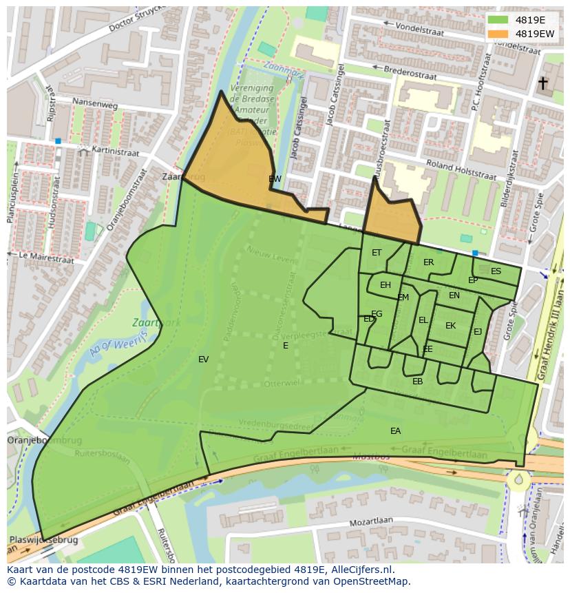 Afbeelding van het postcodegebied 4819 EW op de kaart.