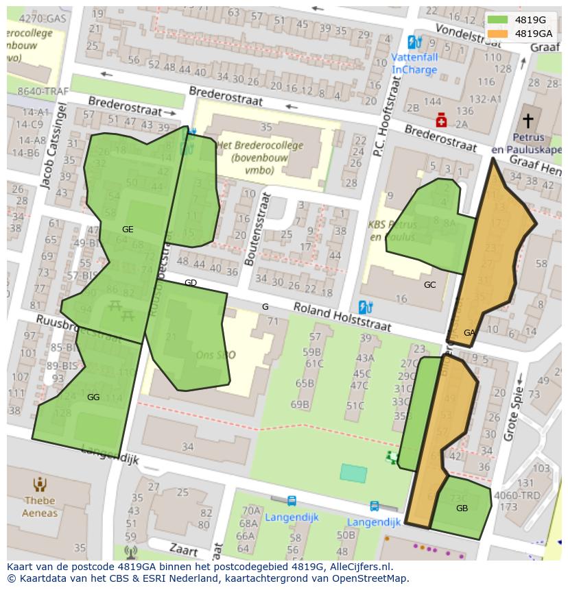 Afbeelding van het postcodegebied 4819 GA op de kaart.