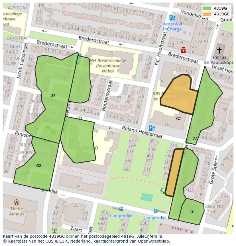Afbeelding van het postcodegebied 4819 GC op de kaart.
