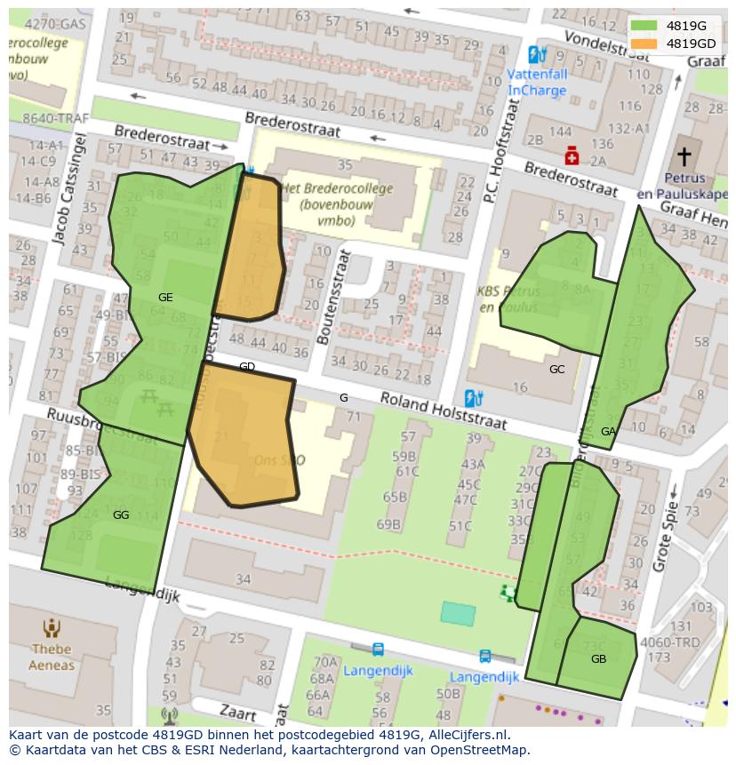 Afbeelding van het postcodegebied 4819 GD op de kaart.