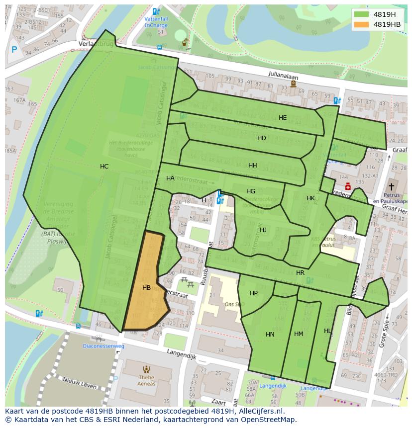 Afbeelding van het postcodegebied 4819 HB op de kaart.