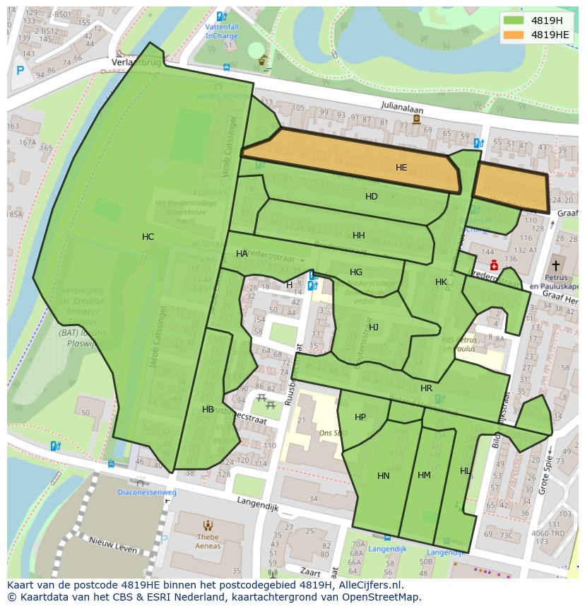 Afbeelding van het postcodegebied 4819 HE op de kaart.