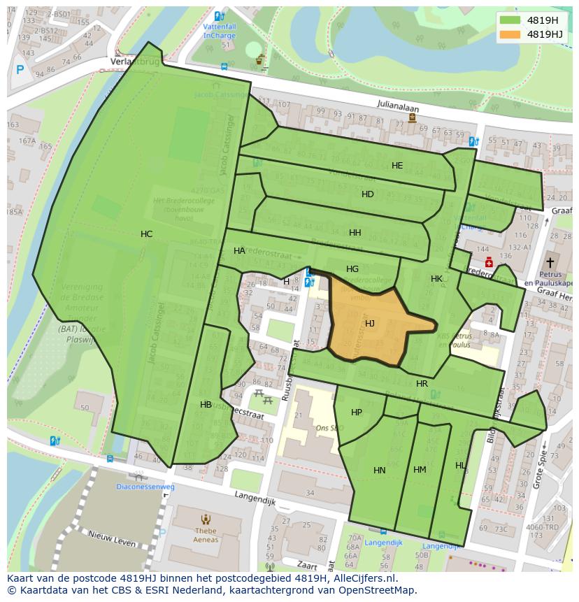 Afbeelding van het postcodegebied 4819 HJ op de kaart.