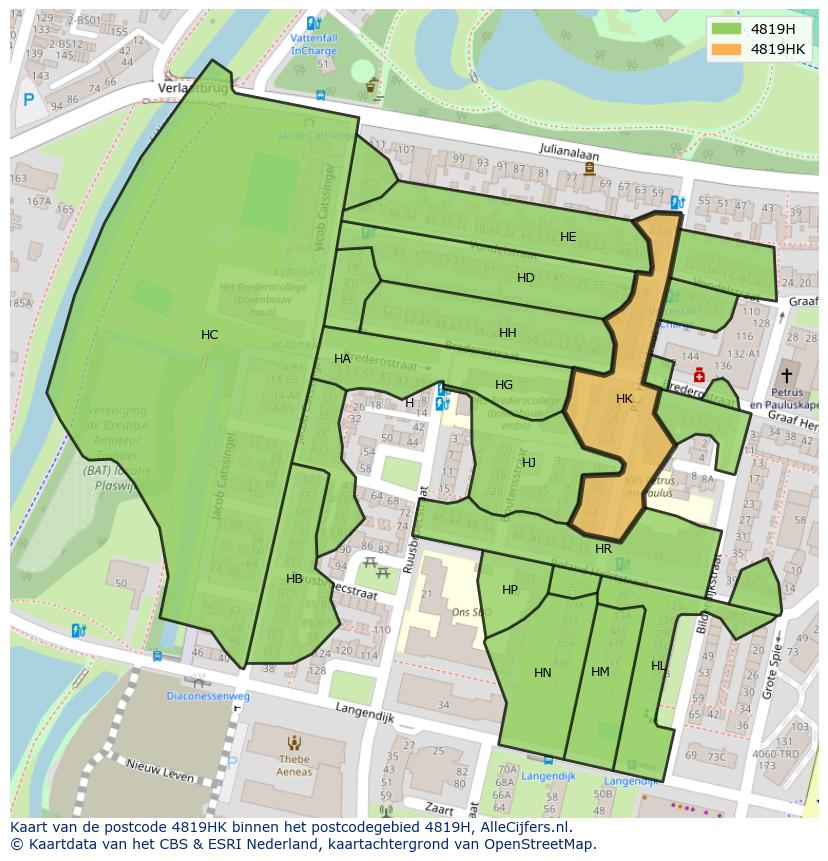 Afbeelding van het postcodegebied 4819 HK op de kaart.