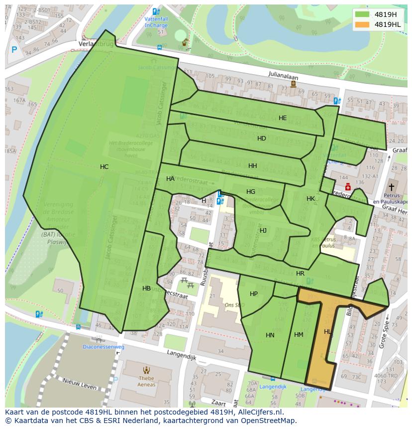 Afbeelding van het postcodegebied 4819 HL op de kaart.