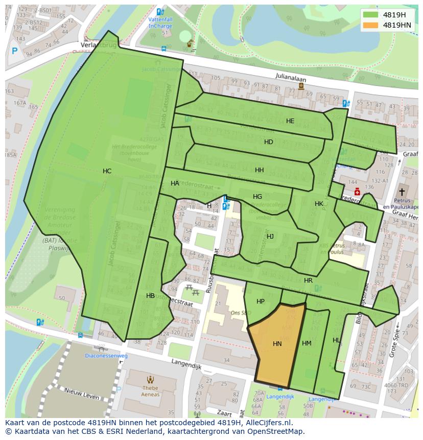 Afbeelding van het postcodegebied 4819 HN op de kaart.