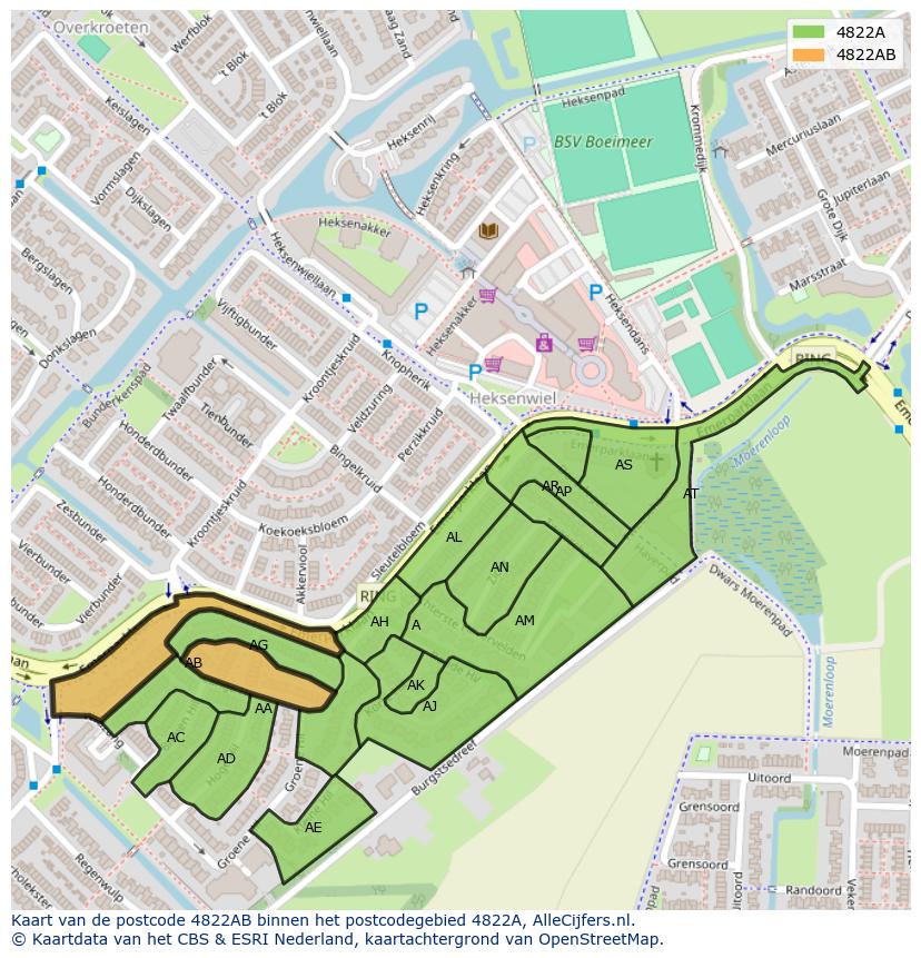 Afbeelding van het postcodegebied 4822 AB op de kaart.