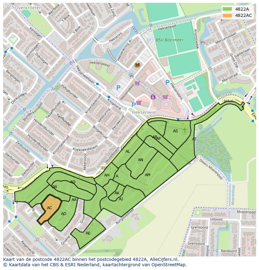 Afbeelding van het postcodegebied 4822 AC op de kaart.