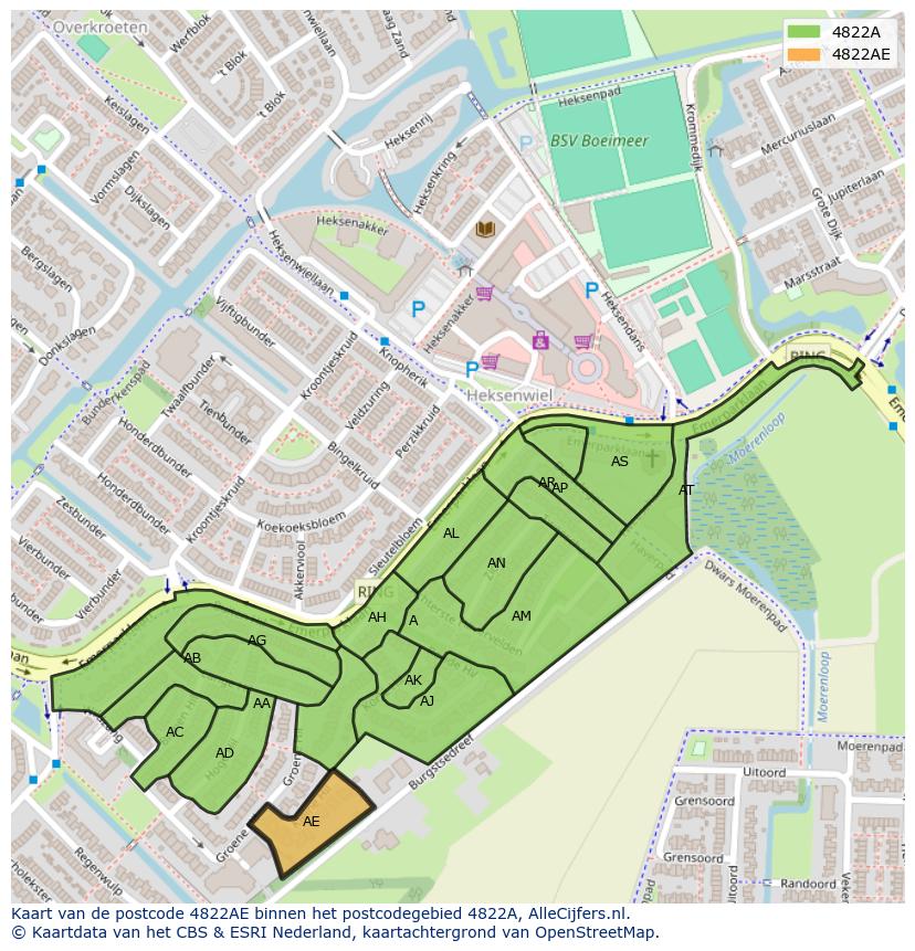 Afbeelding van het postcodegebied 4822 AE op de kaart.