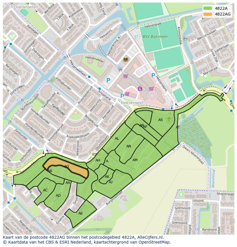 Afbeelding van het postcodegebied 4822 AG op de kaart.
