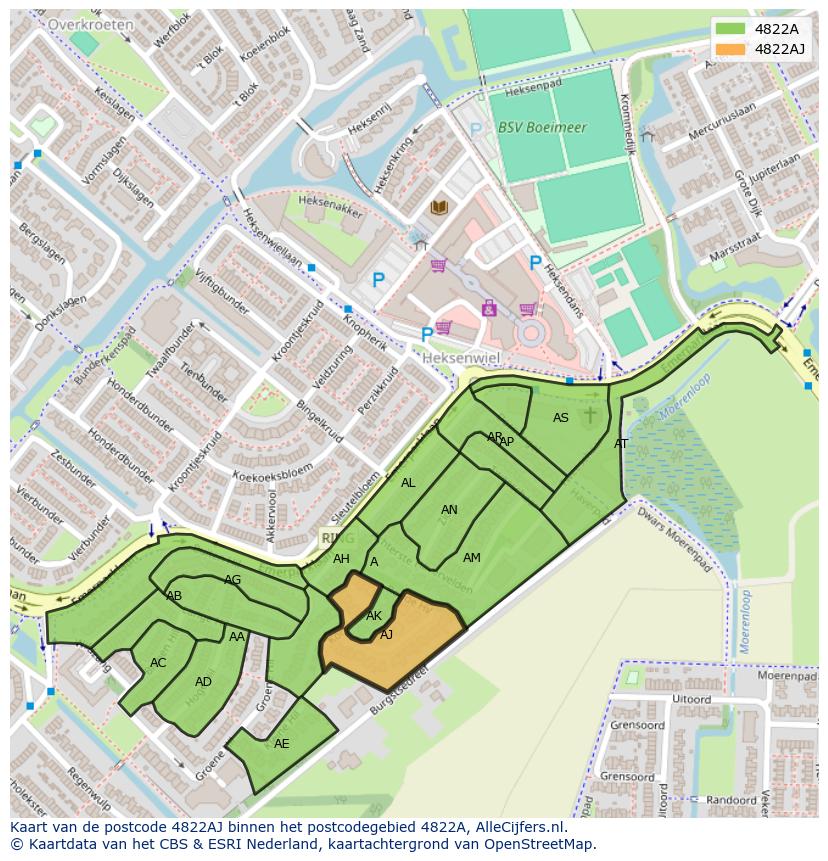 Afbeelding van het postcodegebied 4822 AJ op de kaart.