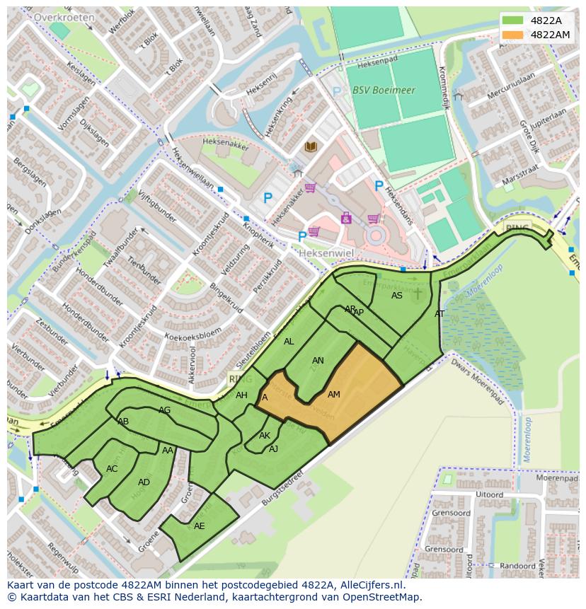 Afbeelding van het postcodegebied 4822 AM op de kaart.