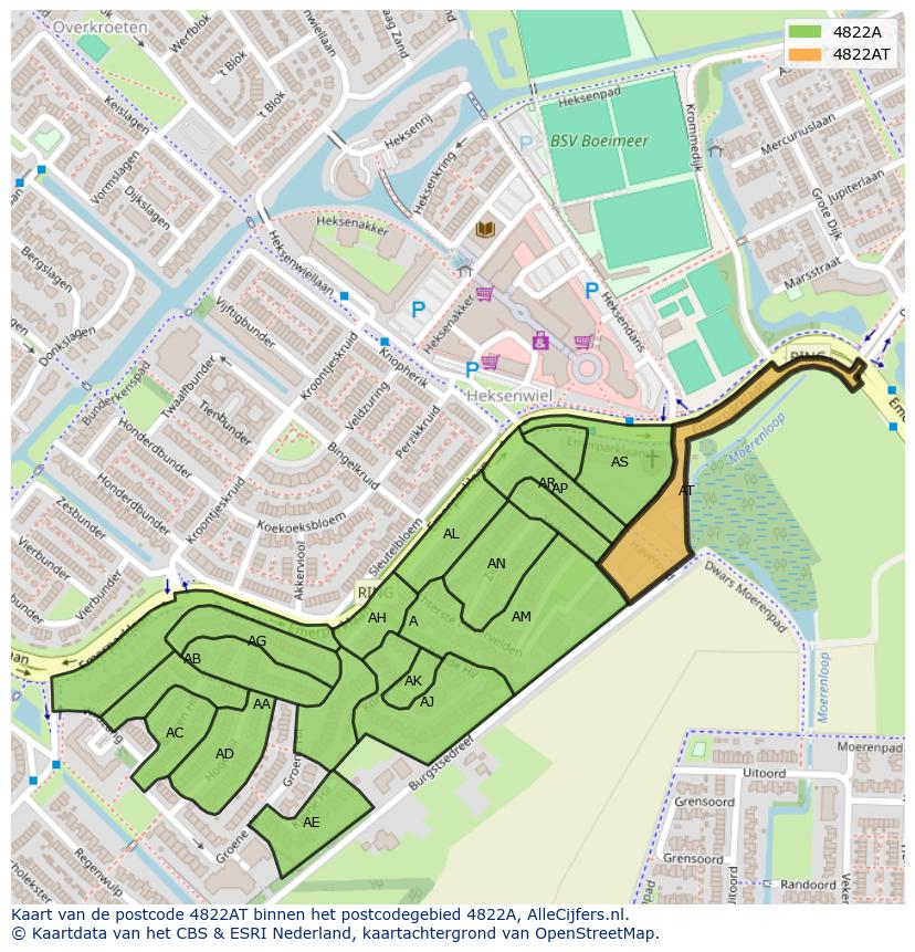 Afbeelding van het postcodegebied 4822 AT op de kaart.