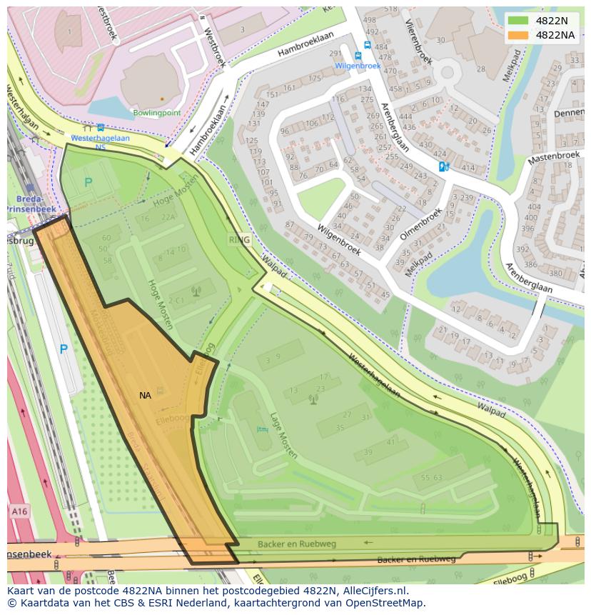 Afbeelding van het postcodegebied 4822 NA op de kaart.