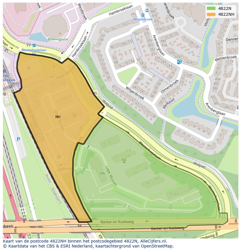 Afbeelding van het postcodegebied 4822 NH op de kaart.