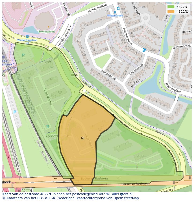 Afbeelding van het postcodegebied 4822 NJ op de kaart.