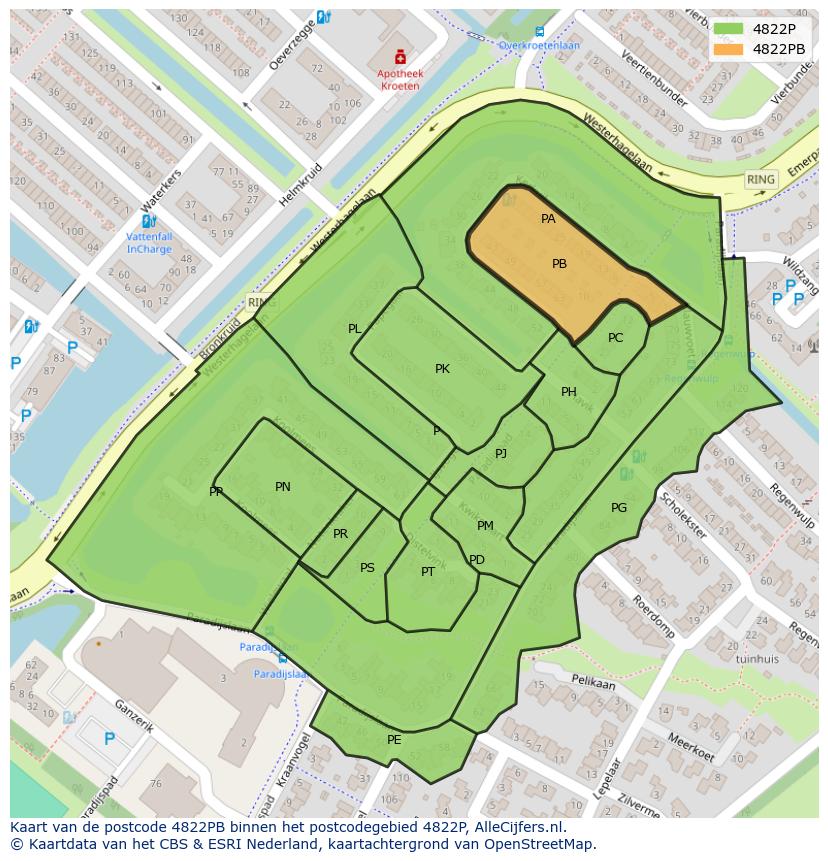 Afbeelding van het postcodegebied 4822 PB op de kaart.