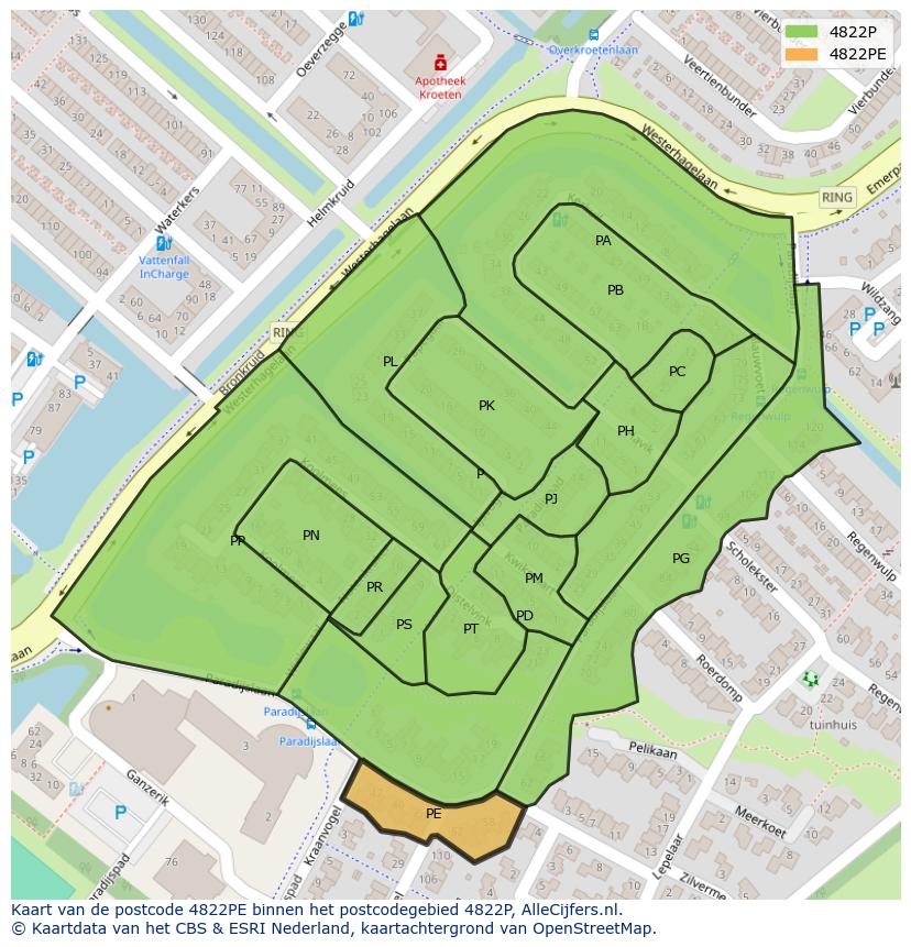 Afbeelding van het postcodegebied 4822 PE op de kaart.
