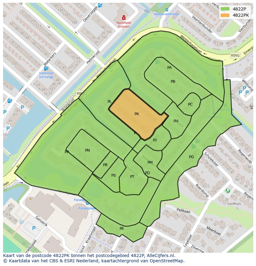 Afbeelding van het postcodegebied 4822 PK op de kaart.