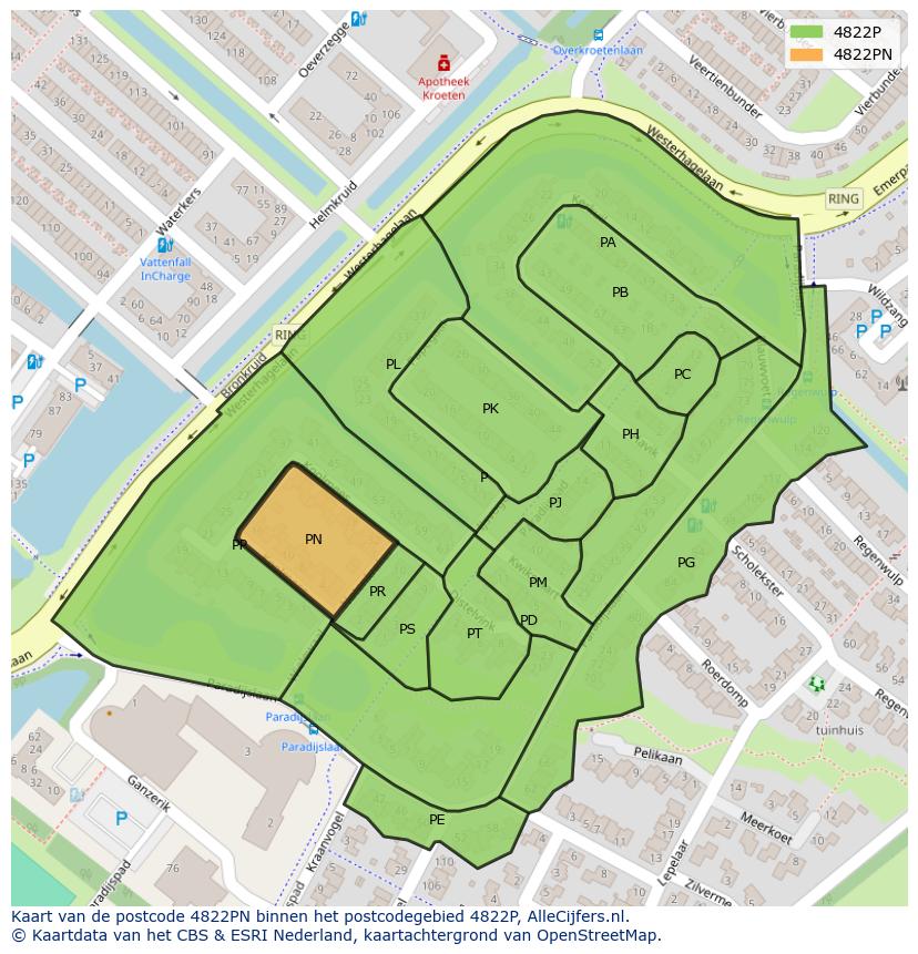 Afbeelding van het postcodegebied 4822 PN op de kaart.