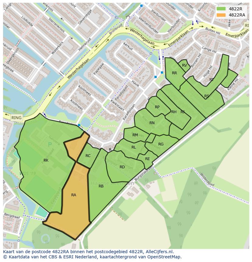 Afbeelding van het postcodegebied 4822 RA op de kaart.