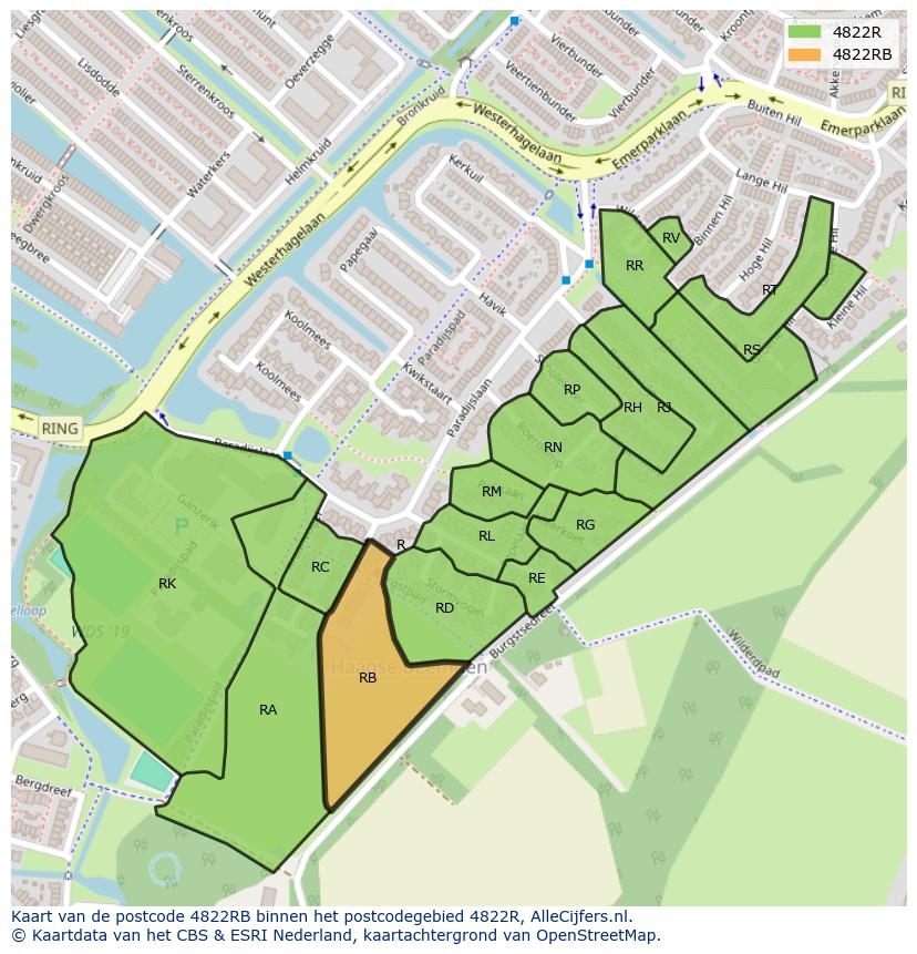 Afbeelding van het postcodegebied 4822 RB op de kaart.