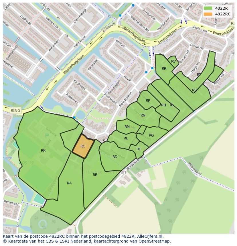 Afbeelding van het postcodegebied 4822 RC op de kaart.