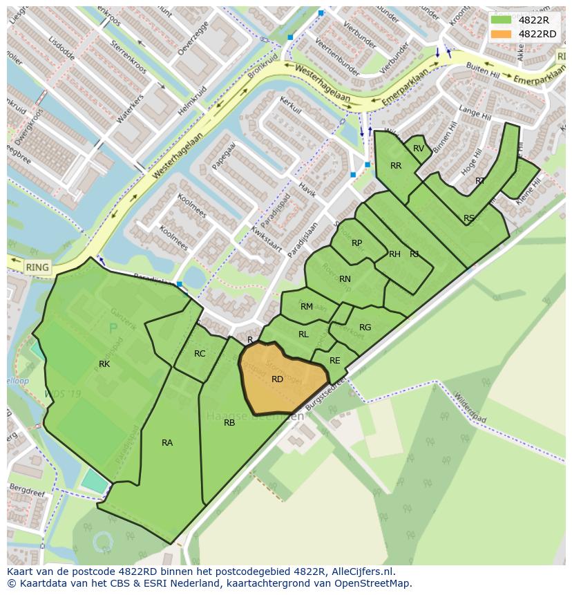 Afbeelding van het postcodegebied 4822 RD op de kaart.