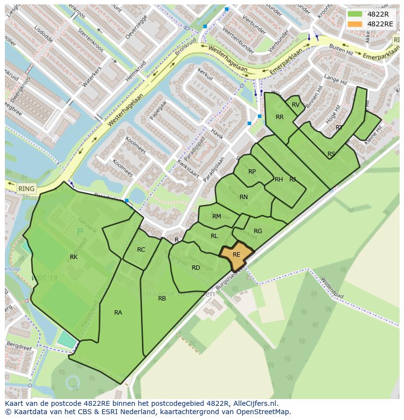 Afbeelding van het postcodegebied 4822 RE op de kaart.