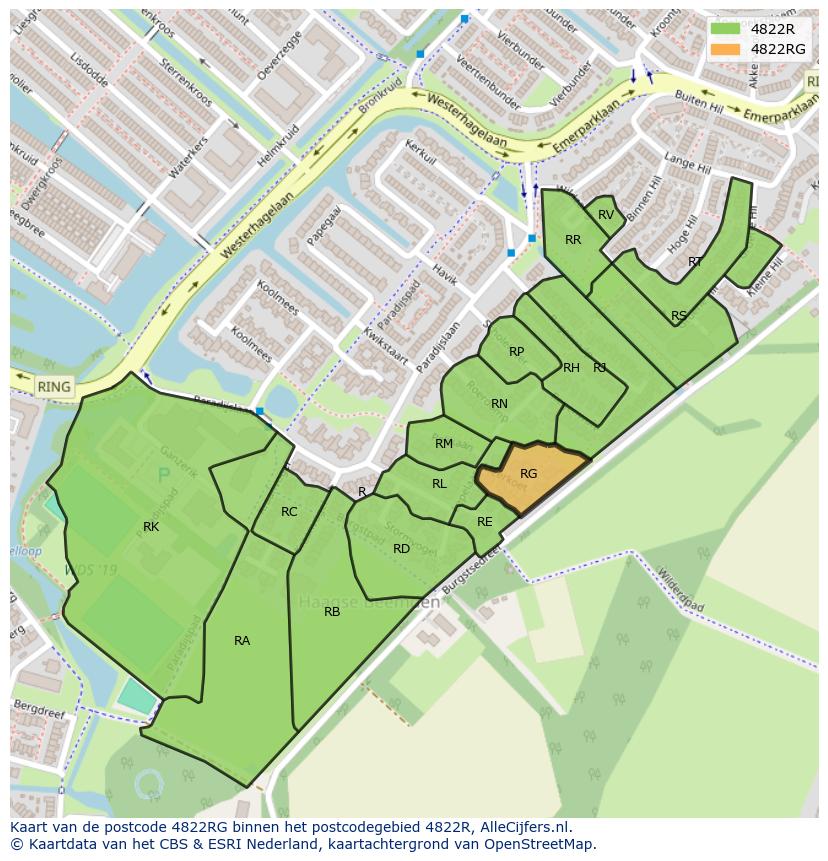 Afbeelding van het postcodegebied 4822 RG op de kaart.