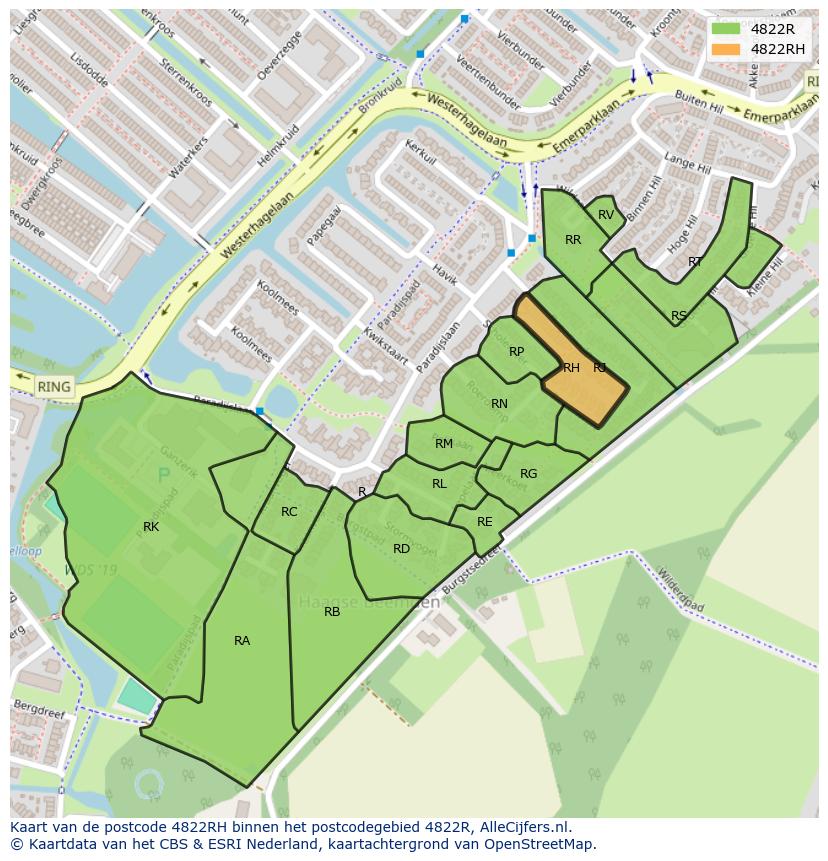 Afbeelding van het postcodegebied 4822 RH op de kaart.